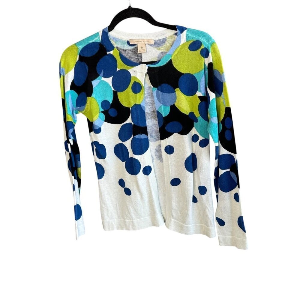 Jonathan Martin Cardigan Sweater Bubbles Polka Dots 100% Cotton Size Medium